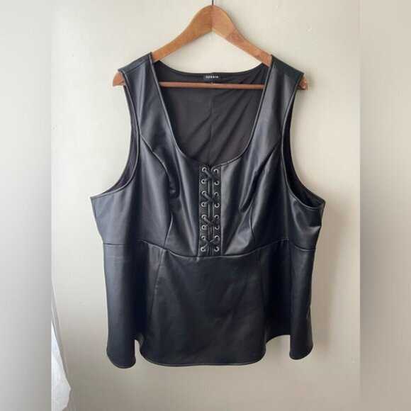 Torrid Black Faux Leather Lace-Up Peplum Top size 4X vegan leather sleeveless - Picture 3 of 10